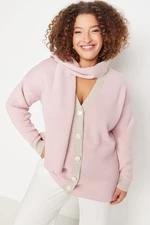 Trendyol Curve Pink Shawl Detailed Knitwear Cardigan