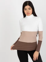 Ecru-brown basic ribbed turtleneck blouse