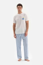 Dagi Ecru Crew Neck Short Sleeve Woven Bottom Pajama Set