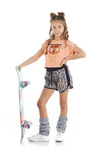 Mushi Leopard Child Crop Top Salmon T-shirt Leopard Mini Shorts Summer Suite