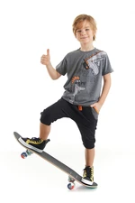 Denokids Summer Fun Boys' Gray T-shirt with Black Capri Shorts Summer Suit.