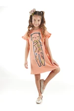 Mushi Floral Cat Cotton Girls' Salmon Dress