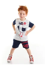 Denokids Seagull Boys Kids White T-shirt, Navy Blue Shorts Set.