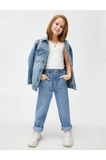 Koton High Waist Denim Pants With Elastic Waist Pockets - Loose Jeans