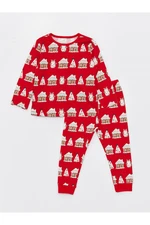 LC Waikiki Crew Neck Long Sleeved Christmas Theme for Baby Girl Pajamas Set