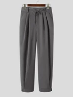 Mens Solid Color Drawstring Ankle Button Wide Leg Pants