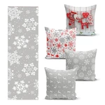 Súprava 4 vianočných obliečok na vankúš a behúň na stôl Minimalist Cushion Covers Snowflakes