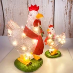 Creative 3D Light Up Chicken with Scarf Lawn Ornament with Led Lights Lump Scarf Rooster Resin Sculpture Corridor Christ