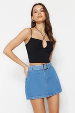 Trendyol Blue Belt Mini Denim Skirt