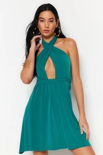 Trendyol Khaki Mini Knitted Cut Out/Window Beach Dress