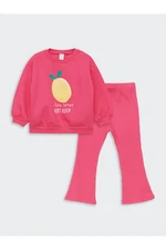 LC Waikiki Crew Neck Long Sleeve Printed Baby Girl's Sweatshirt And Tracksuit Bottoms 2-Pair Set