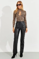 Cool & Sexy Women's Black Faux Leather Trousers NH72