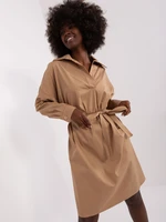 Camel midi dress with collar ZULUNA