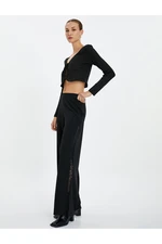 Koton Wide Leg Trousers Regular Waist with Lace Detail on the Sides