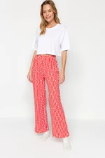 Trendyol Červené Bavlněné Pruhované Pletené Pyžamové Kalhoty