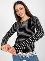 Black lady's striped blouse with lace