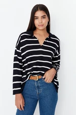 Trendyol Ecru Super Wide Fit Striped Knitwear Sweater