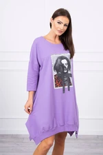 Dress with print and flared bottom of purple color