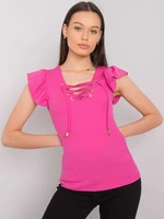 Pink blouse with lace-up neckline