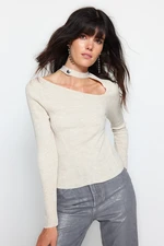 Trendyol Stone Crop Window / Sweter z dzianiny z wycięciami