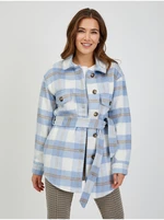 White-blue ladies plaid shirt jacket with tie ORSAY - Ladies