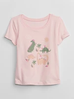 Pink girls' T-shirt with a dinosaur motif GAP