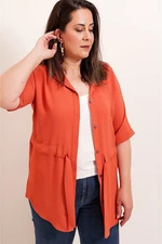 By Saygı Belted Waist With Buttons In The Front Plus Size Ayrobin Tunic Shirt Tile