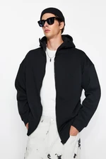 Trendyol Black Men's Oversize Zipper Special Collar Hooded Cotton Men's Sweatshirt