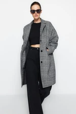 Trendyol Black Oversize Wide-Cut Checkered Long Stamped Coat