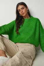 Happiness İstanbul Women's Light Green Basic Knitwear Sweater with Balloon Sleeves