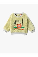 Koton Plush Sweatshirt with Teddy Bear Applique Detailed Embroidered Long Sleeve.