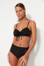 Trendyol Black Mesh Detailed High Waist Normal Leg Bikini Bottom