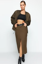 Trendyol Khaki Front Slit Detail Midi Woven Skirt