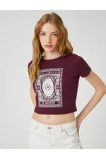 Koton Crop T-Shirt Cotton Short Sleeve Crew Neck Printed