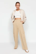 Trendyol Beige Thick Wide Leg / Wide Leg Cargo Pocket Knitted Sweatpants.