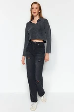 Trendyol Black Ripped High Waist Wide Leg Jeans