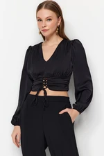 Trendyol Black Bound Satin Woven Blouse