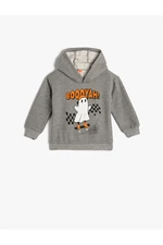 Koton Hooded Sweatshirt Long Sleeve Ghost Print Detail Raised