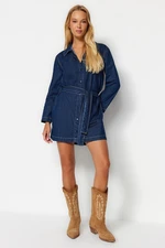 Trendyol Dark Blue Belted Denim Mini Shirt Dress