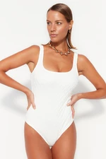 Trendyol Ecru Square Neck Textured Swimsuit