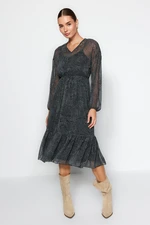 Trendyol Black V-Neck Lined Chiffon Midi Woven Woven Dress