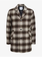 Brown men's plaid coat with wool blend Jack & Jones Zac