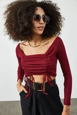 XHAN Women's Claret Red Camisole Blouse with Pleats