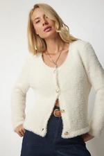 Happiness İstanbul Women's Cream Soft Beard Knitwear Cardigan