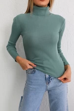 BİKELİFE Women's Green Lycra Flexible Turtleneck Knitwear Sweater