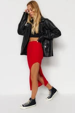 Trendyol Red Crepe Fabric Pencil Midi Knitted Skirt With Slit Detail