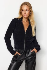 Trendyol Black Basic Zippered Feather Knitwear Cardigan