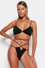 Trendyol Black Piping High Leg Bikini Bottom