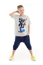 Mushi Blue Skateboarding Boys White T-shirts, Navy Blue Capri Shorts Set.