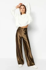 Trendyol Khaki Premium Satin Wideleg/Wide Leg Knitted Pants